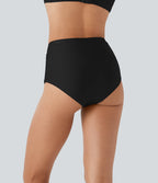 High Waisted Tummy Control Sheen Bikini Bottom Swimsuit with Pockets