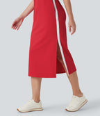 SoftlyZeroTM Airy Color Block Hem Cool Touch Workout Active Tank Dress with Pockets-UPF50+