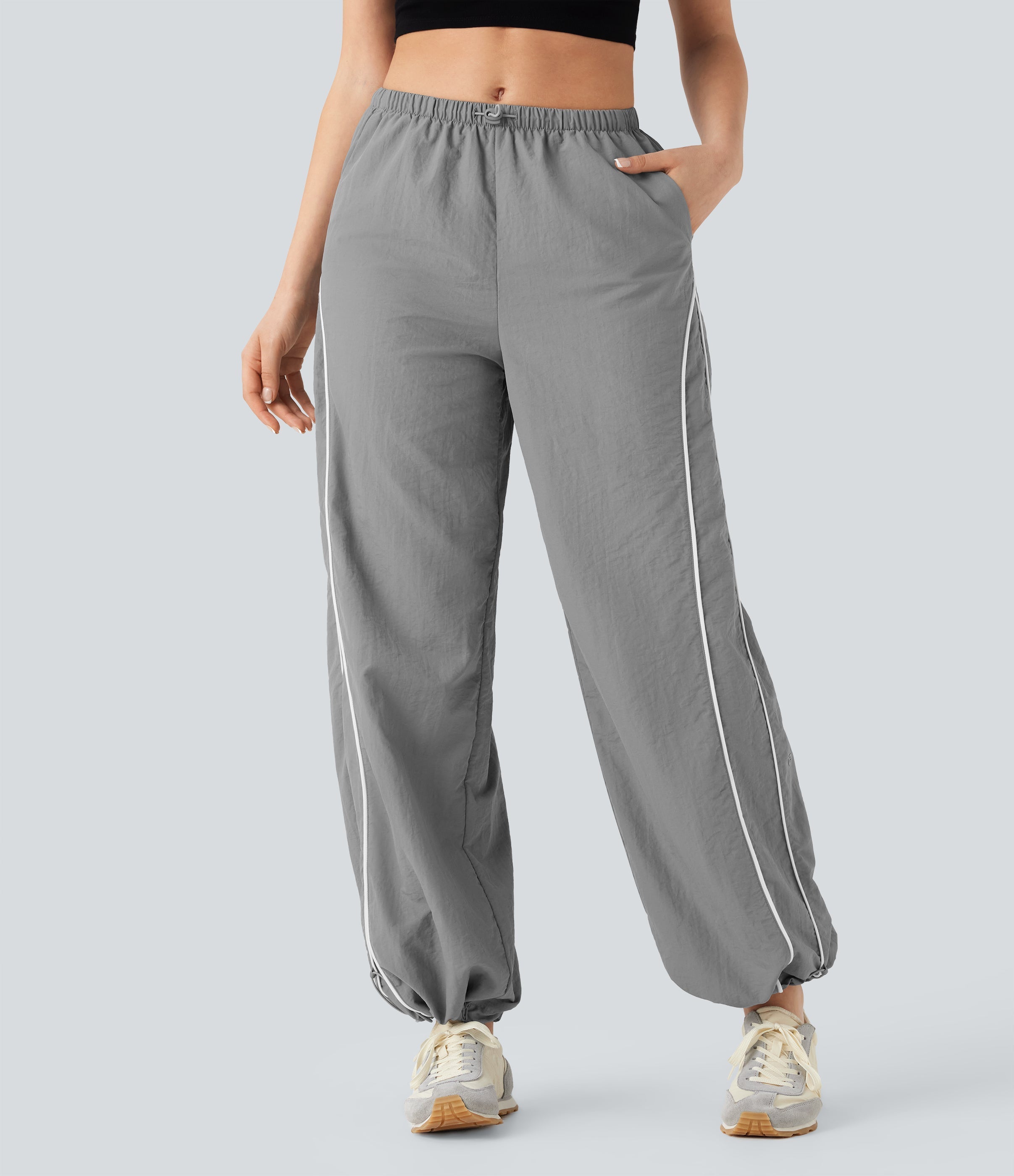 Mid Rise Wide Leg Cool Touch Casual Pants with Pockets