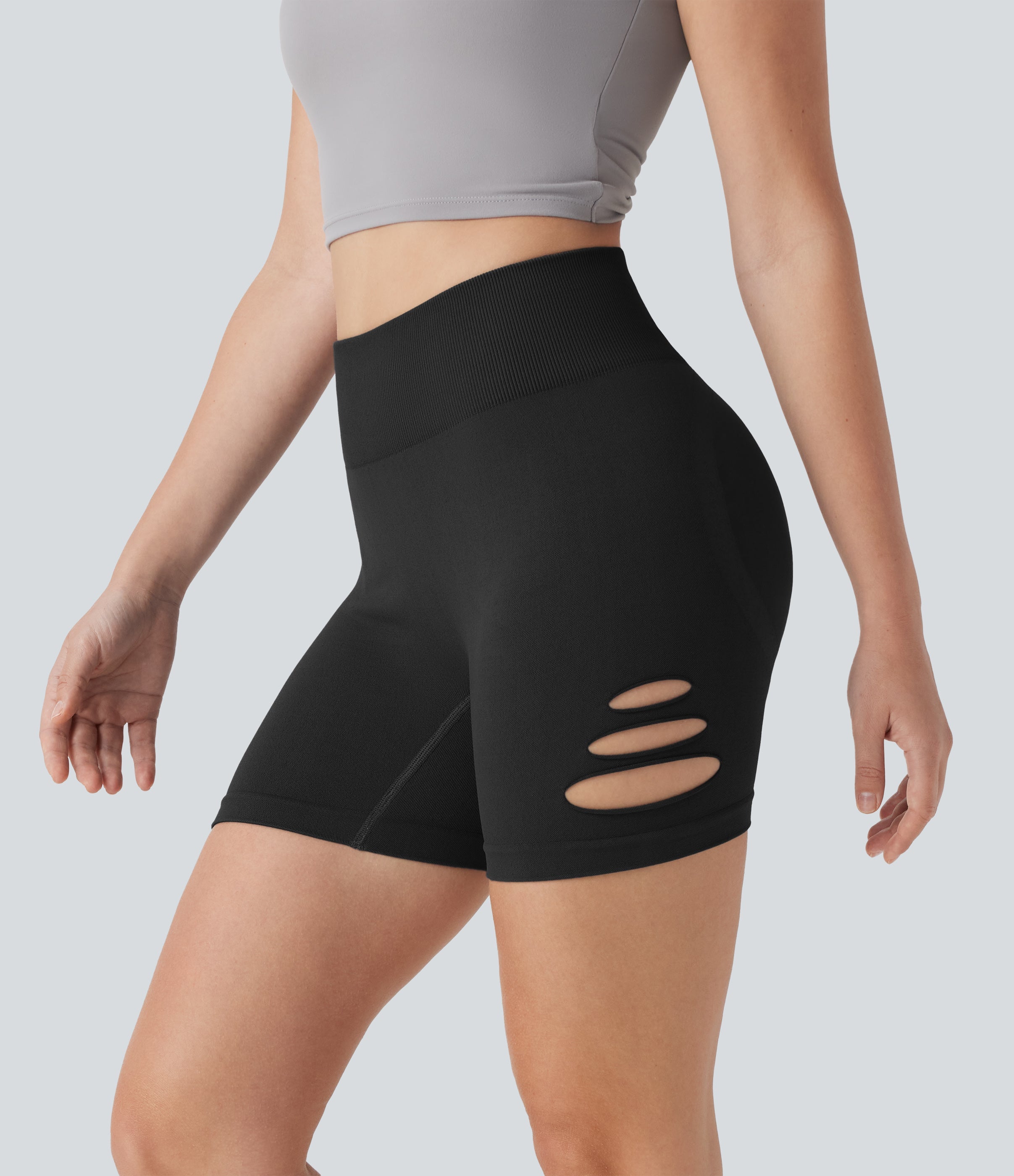 Seamless Flow High Waisted Cut Out Yoga Biker Shorts 4''