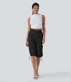 Mid-Rise Ruched Cargo Quick-Dry Casual Pedal Pusher Pants with Pockets