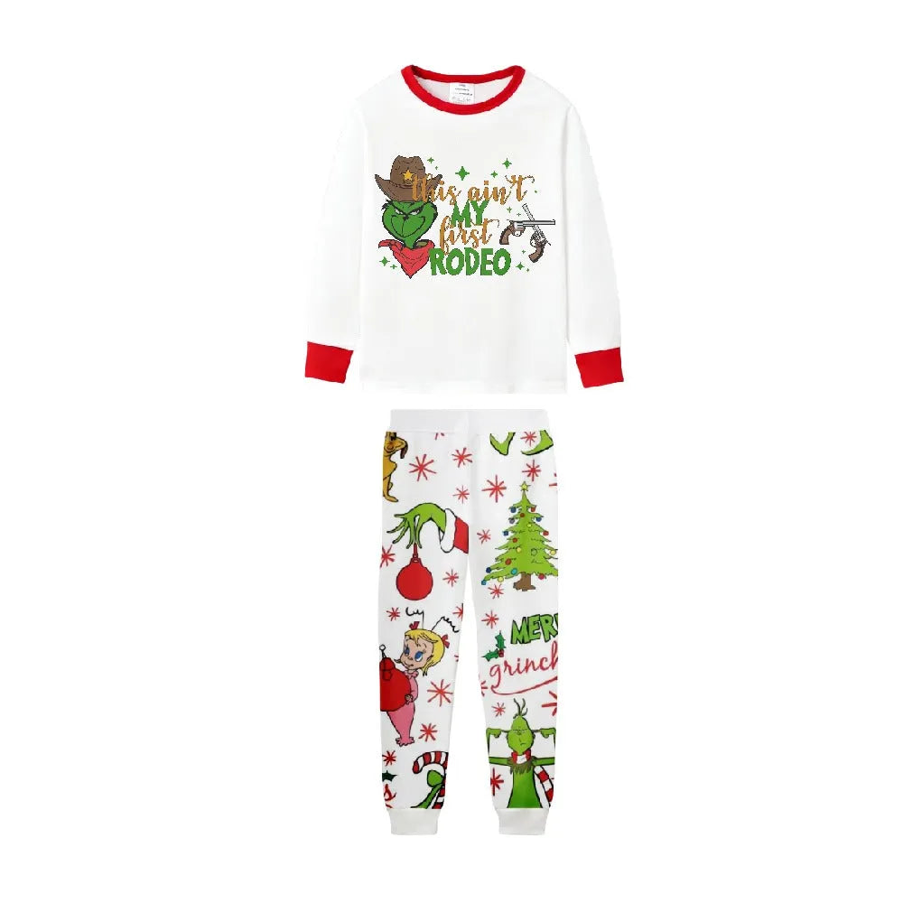 Family Christmas White Pajamas Set With Classic Funny Pattern Design