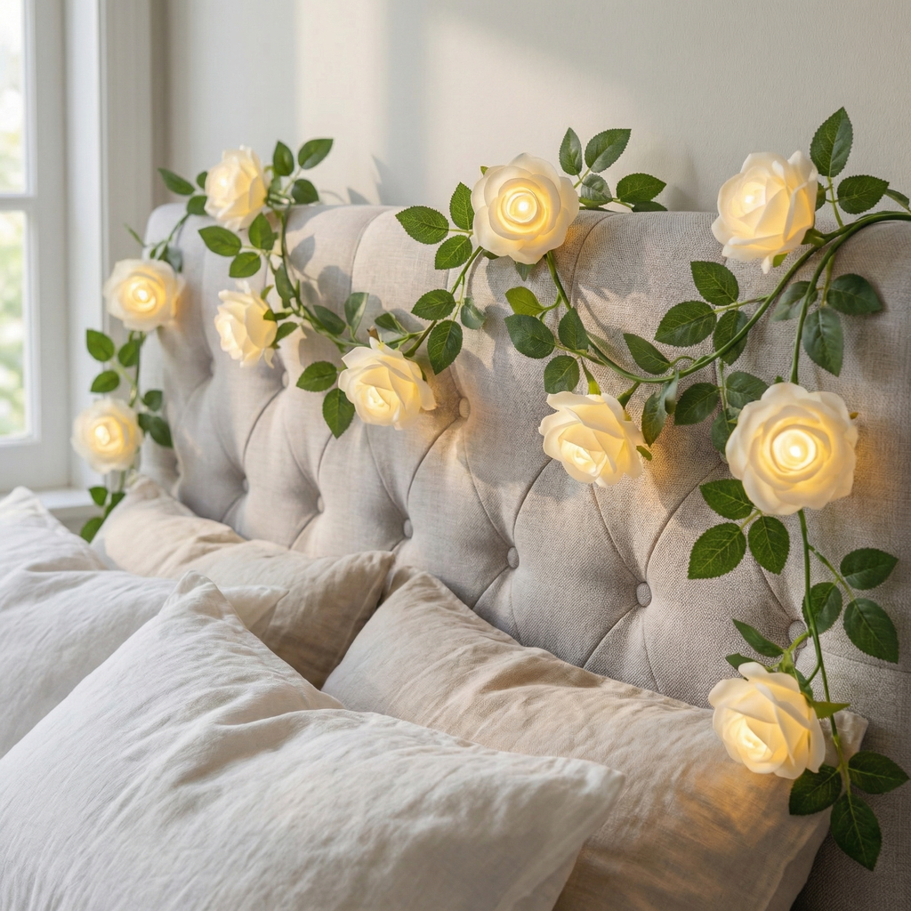 White Rose Vine String Lights with Remote – Cozy Home Decor & Mother’s Day Gift