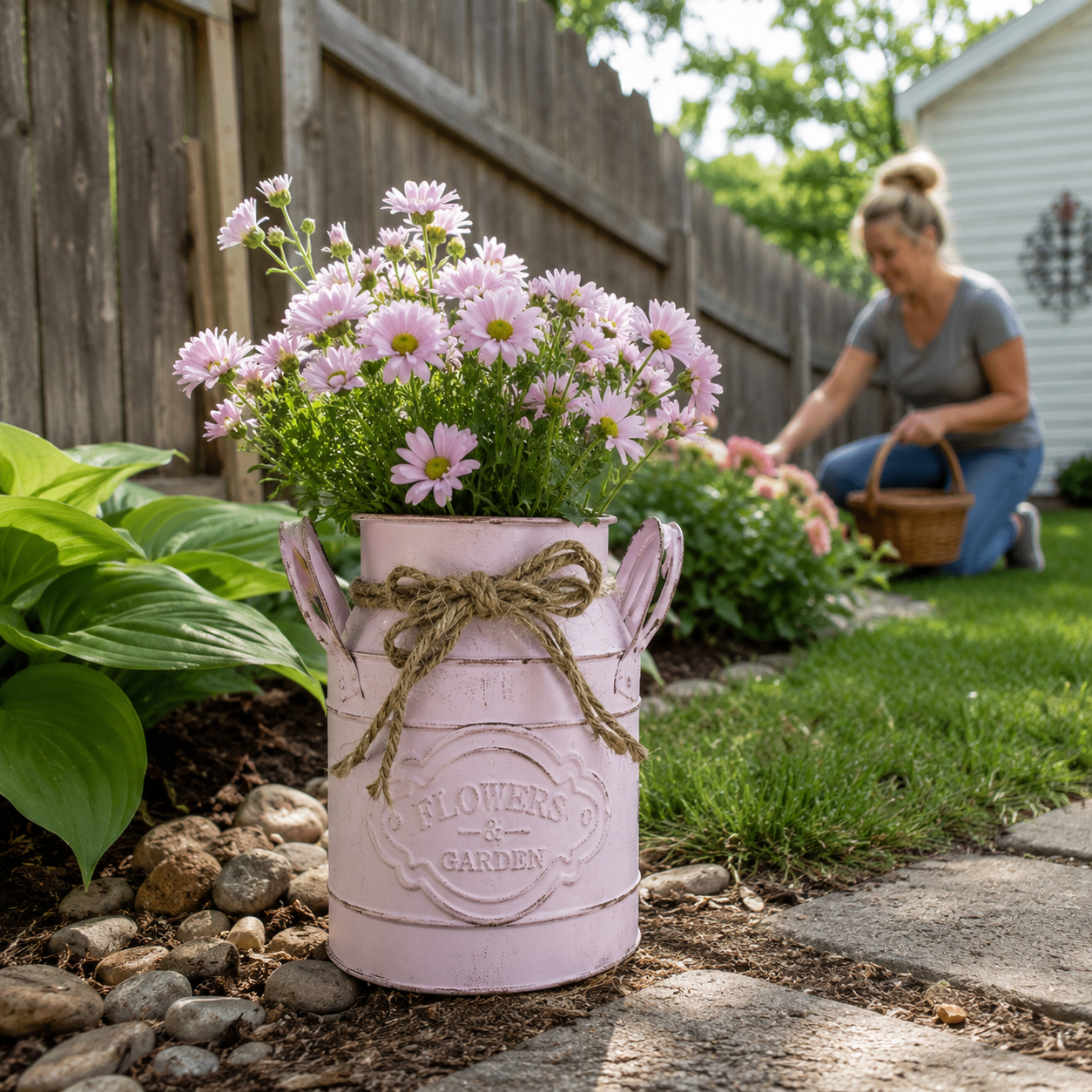 Rustic Metal Flower Pot Planter – Vintage Farmhouse Decorative Plant Bucket
