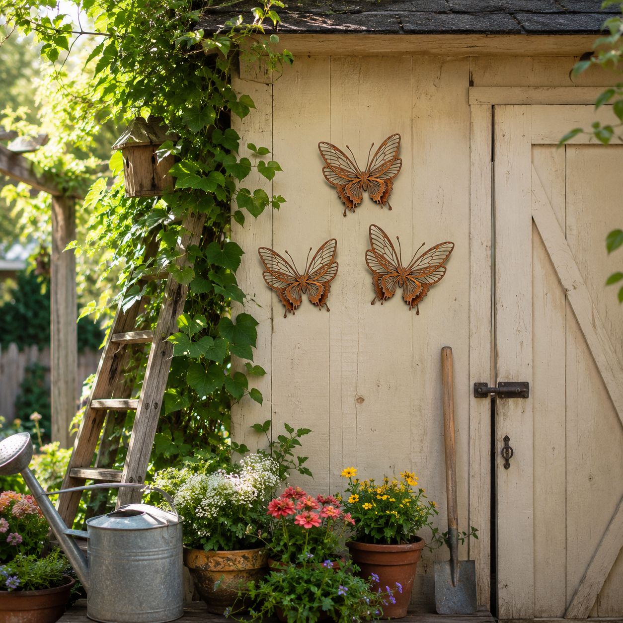 3D Rustic Metal Butterfly Garden Wall Decor – Set of 3