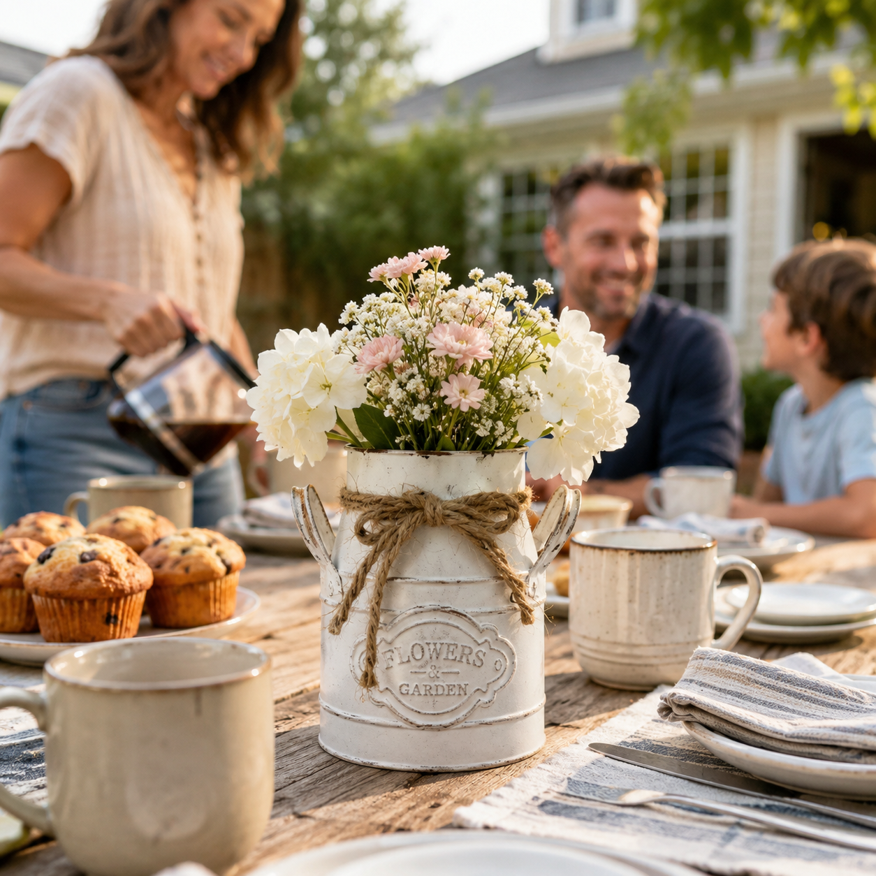 Rustic Metal Flower Pot Planter – Vintage Farmhouse Decorative Plant Bucket