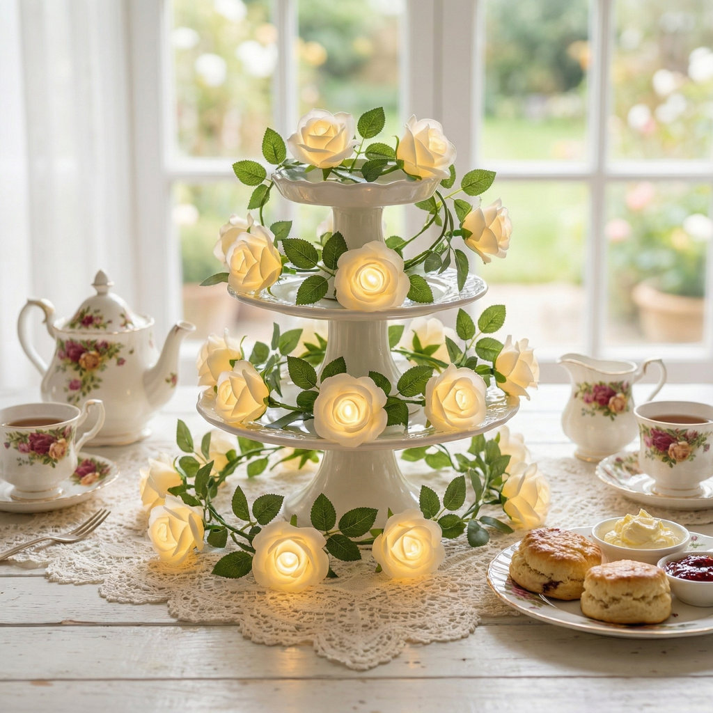 White Rose Vine String Lights with Remote – Cozy Home Decor & Mother’s Day Gift