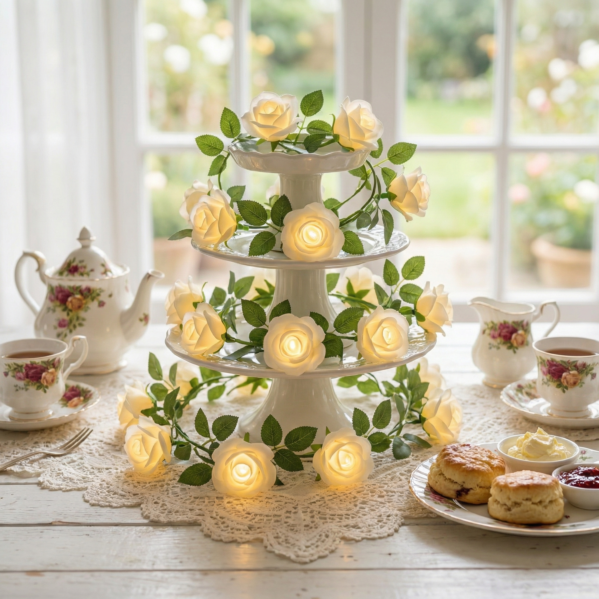 White Rose Vine String Lights with Remote – Cozy Home Decor & Mother’s Day Gift