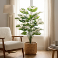 Faux Variegated Monstera Plant in Pot – 24-Head Artificial Greenery for Living Room, Bedroom, Entryway & Office