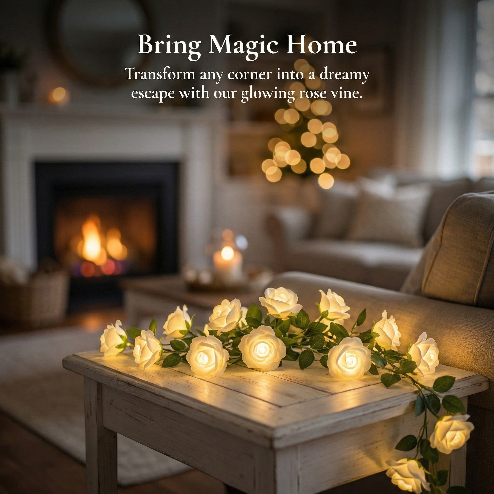 White Rose Vine String Lights with Remote – Cozy Home Decor & Mother’s Day Gift