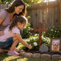 Rustic Metal Pet Memorial Garden Stake with Paw Print Cross
