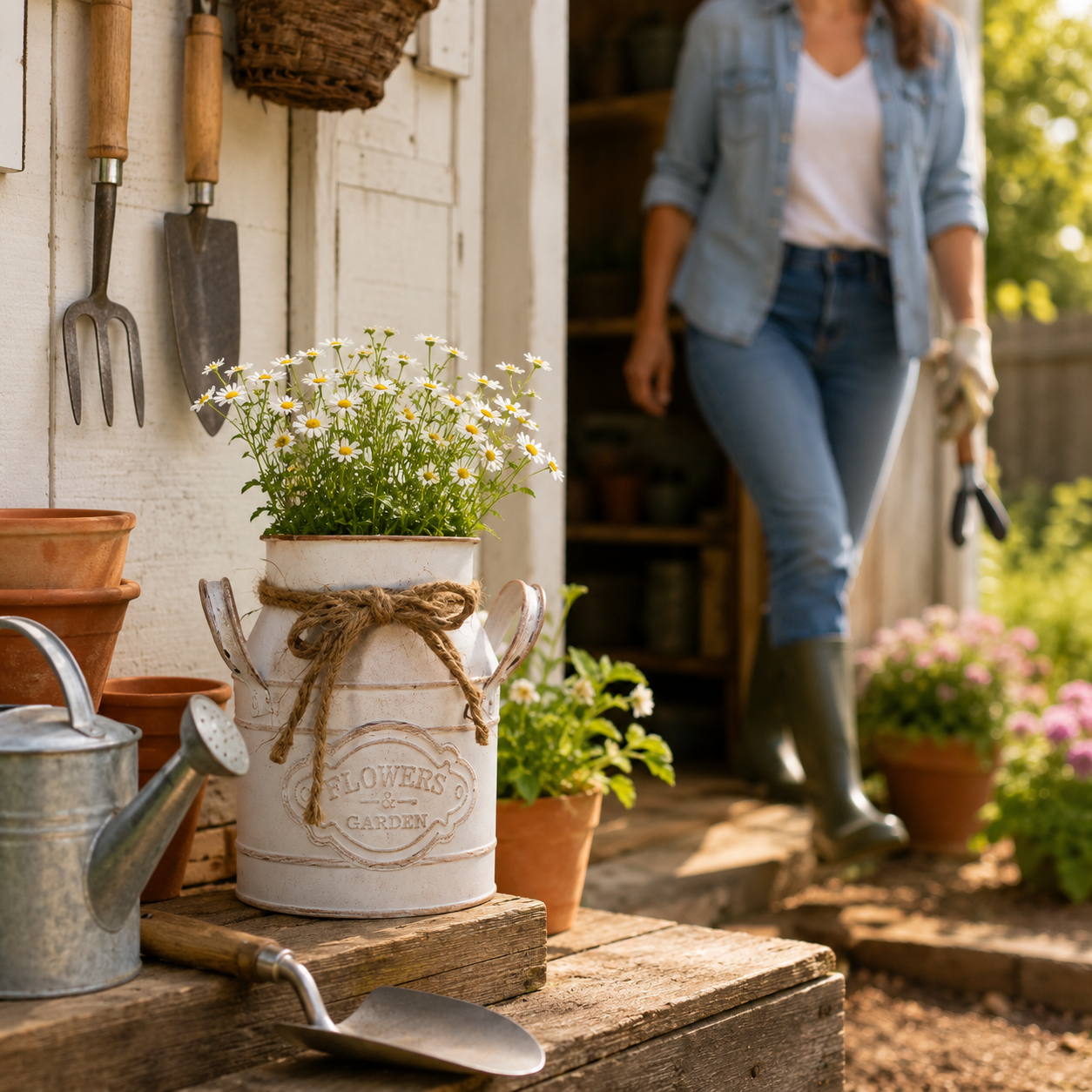 Rustic Metal Flower Pot Planter – Vintage Farmhouse Decorative Plant Bucket