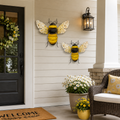 2-Piece Painted Bee Wall Decor Set – Rustic Metal Bee Garden & Porch Decorations