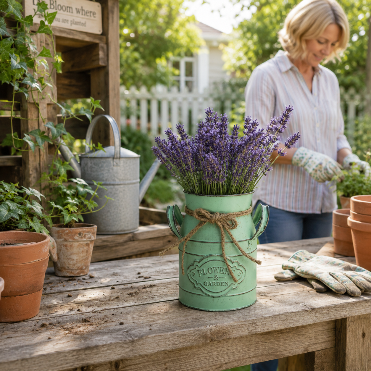 Rustic Metal Flower Pot Planter – Vintage Farmhouse Decorative Plant Bucket