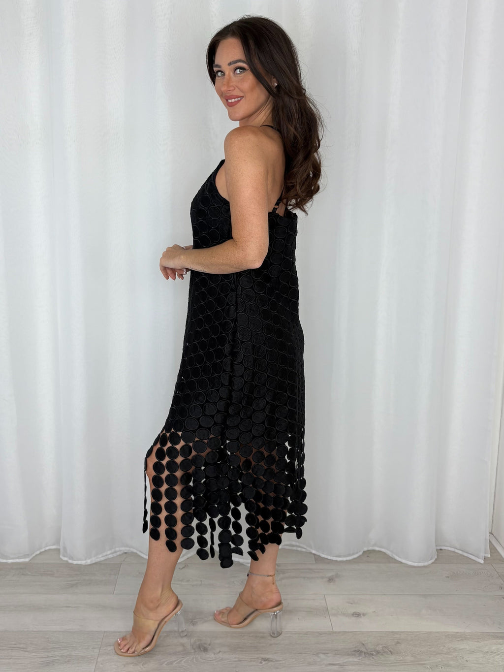 Spaghetti Strap Circle Detail Tassel Midi Dress (2 Colours)
