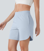 Mid Rise Side Pockets Curved Hem Yoga Bermuda Shorts