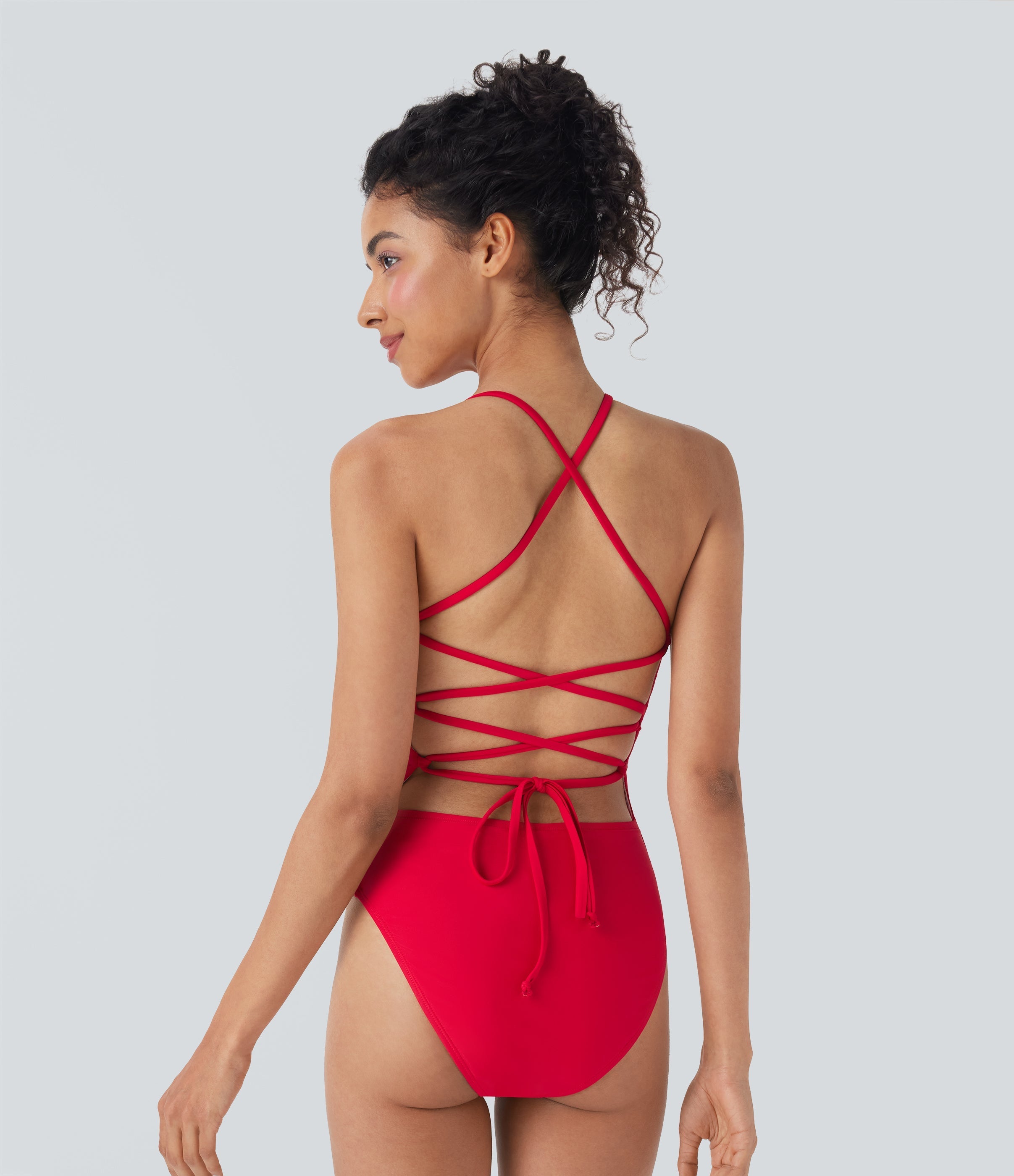 Lace Up One Piece Swimsuit