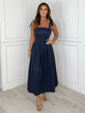 Riviera - Lace Tie-Shoulder Midi Dress (Navy)