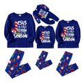 Blue Christmas Pajama Set with Santa, Gingerbread, and Candy Cane Design
