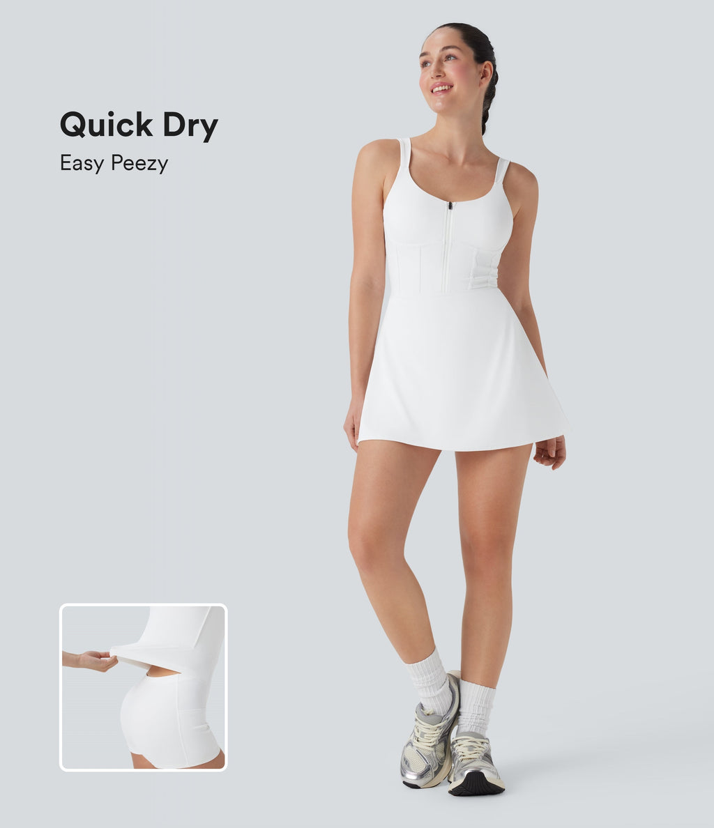 SoftlyZeroTM QuickDry Zip Corset 2-in-1 Mini Dance Active Dress with Pockets-Easy Peezy Edition