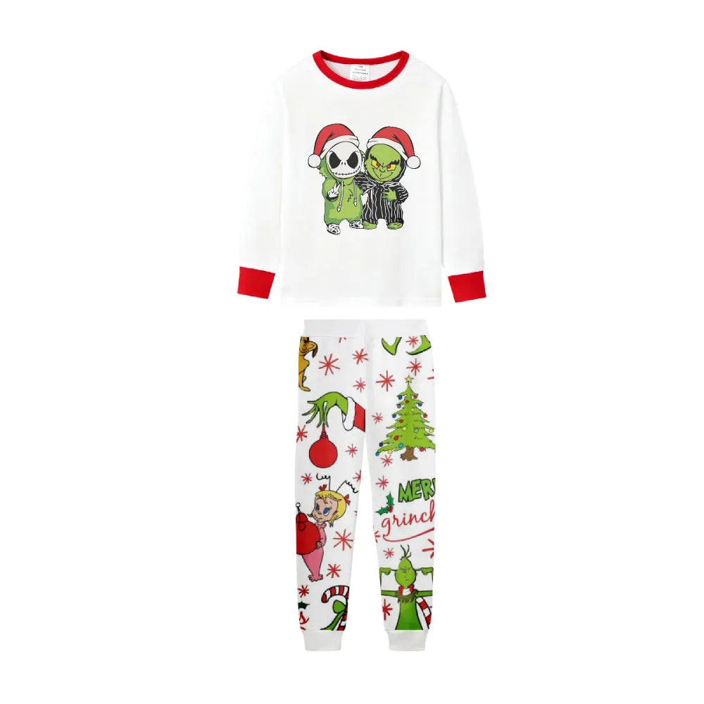 Family Christmas White Pajamas Set With Christmas Print