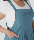 BreezefulTM Flowy Quick Dry Midi Casual Plus Size Pinafore Dress with Pockets