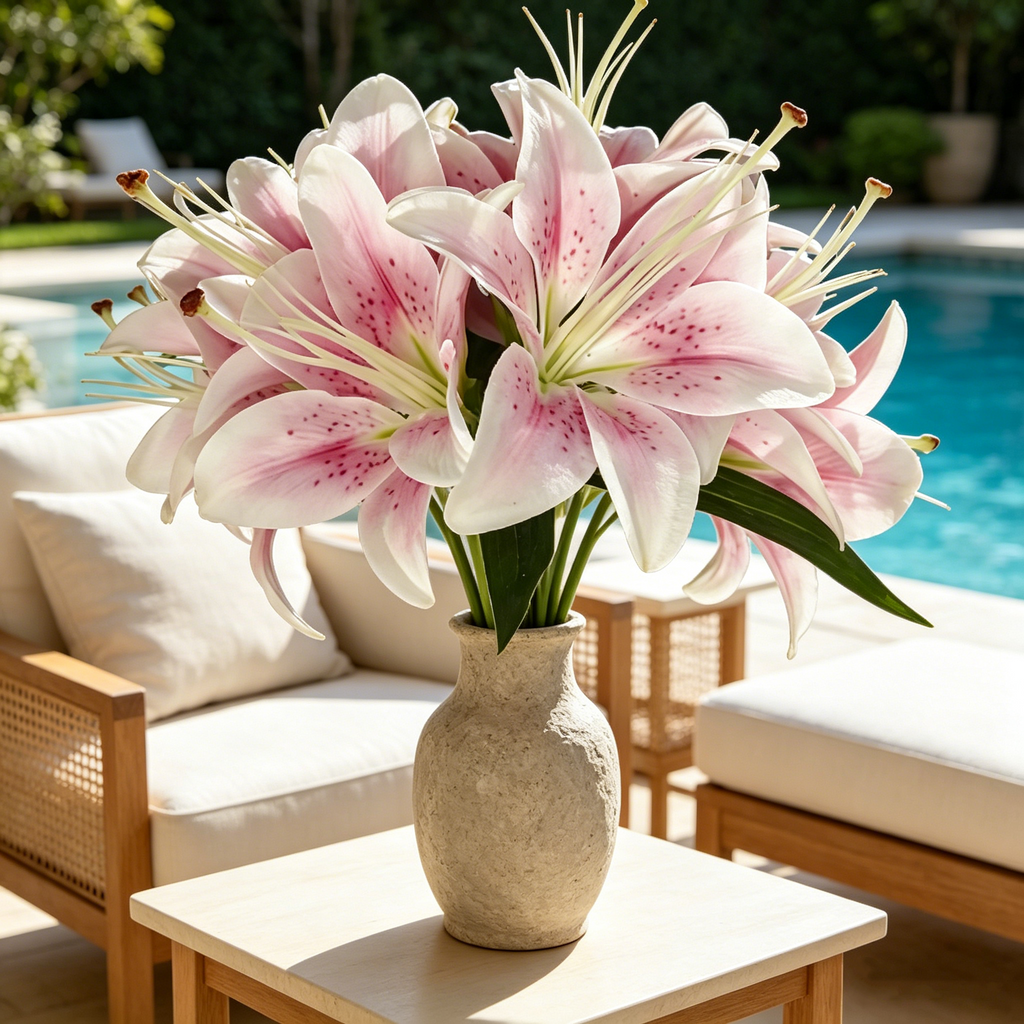 6-Head Faux Pink Lily Bouquet for Elegant Home Decor