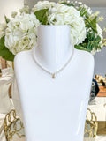 Pearl Beaded Diamante Flower Necklace