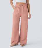 2026🔥 High Waisted Drawstring Pocket Wide Leg Casual Linen-Feel Pants