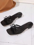 Square Toe Wide Foot Thong Sandals With Thin Heel, Versatile Outdoor Wear Thin Heel Thong Flip Flops For Women, Chic & Elegant