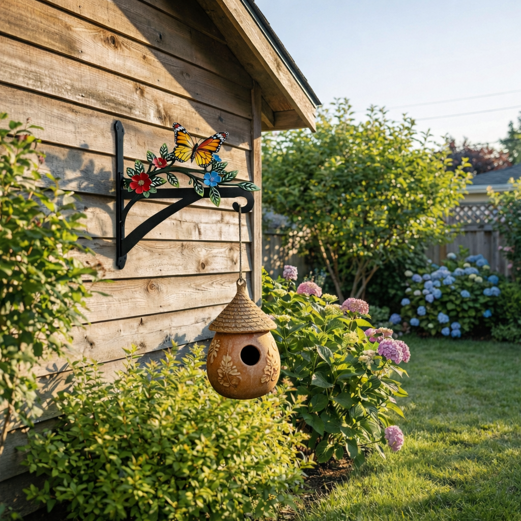 Colorful Bird & Flower Wall Bracket – Outdoor Garden Décor for Porch, Fence & Patio