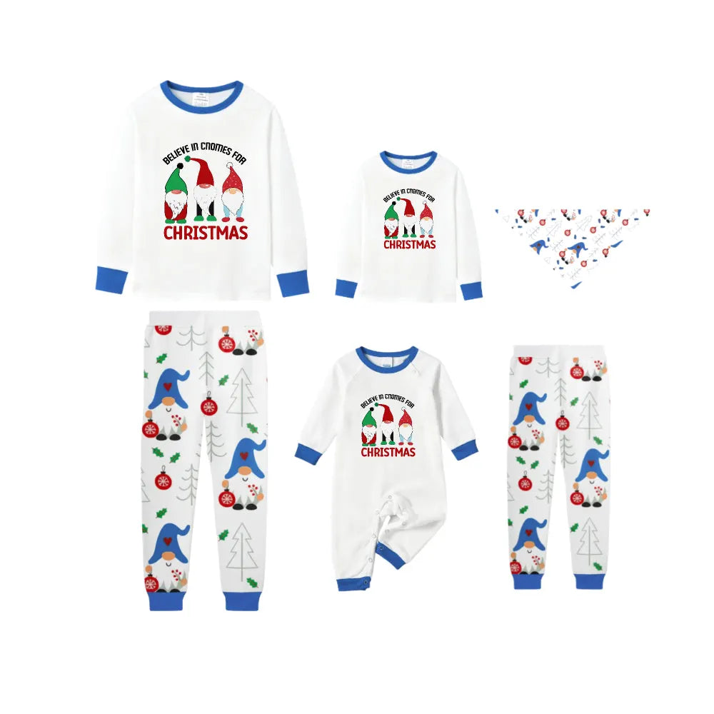 Christmas Holiday Family Blue PJ Set Complete with Gnome Pattern Print