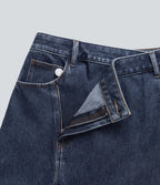 FlexTM Asymmetric Mid Rise Denim Maxi Casual Skirt with Pockets