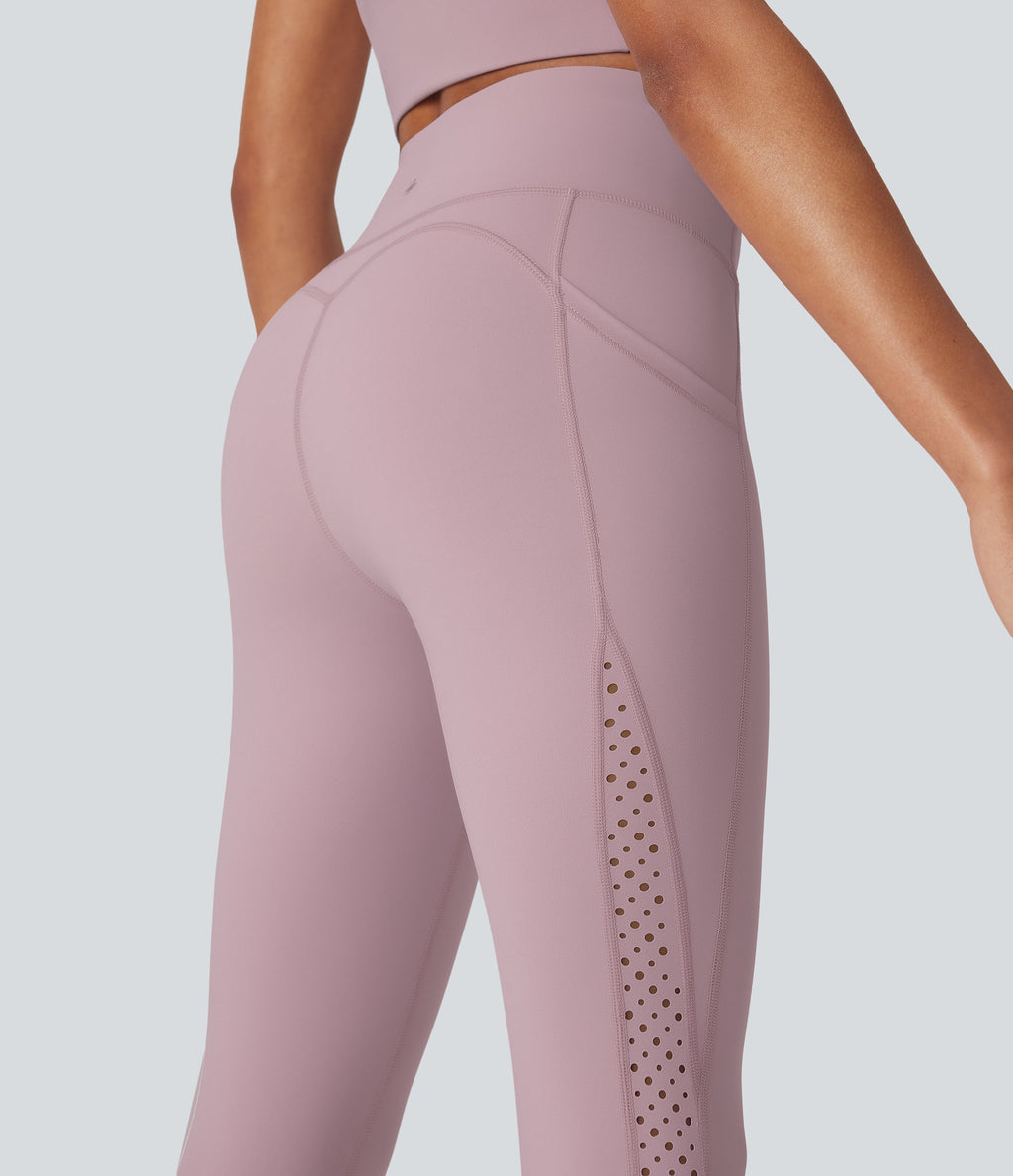UltraSculptTM Cool Quick Dry SoCinched High Waisted Tummy Control Ventilation Perforated Yoga Leggings with Pockets-UPF50+