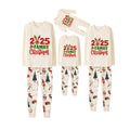 Beige Christmas Pattern Print Christmas Pajamas Set With 2025 Christmas Slogan Print