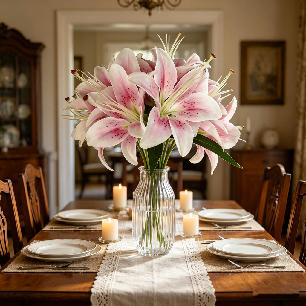 6-Head Faux Pink Lily Bouquet for Elegant Home Decor