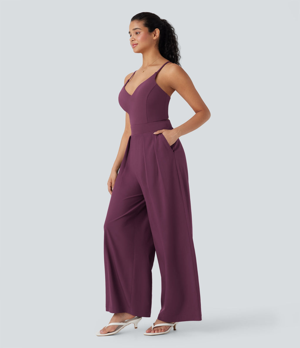 BreezefulTM Wide Leg Quick Dry Casual Slip Jumpsuit with Pockets-Easy Peezy Edition
