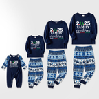 "2025 Family Chriatmas" Quirky Heart Letter Print Blue Long Sleeve Family Matching Pajamas With Dog bandana