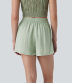 Mid Rise Linen-Feel Shorts with Pockets
