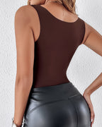 U-Neck Sleeveless Tank Seamless Skinny Layering Top with Built-In Bra