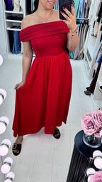 Alexandria Plain Bardot Poplin Maxi Dress
