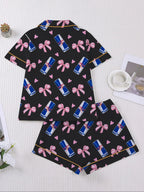 Women's Heart & Bow Print Sleepwear Set