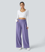 FlexTM High Waisted Side Pocket Wide Leg Waffle Work Pants