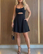 Women's Hollow Out Party Dress Backless Tied Cut Out A-Line Dress Sleeveless Cami Sundress with Pockets