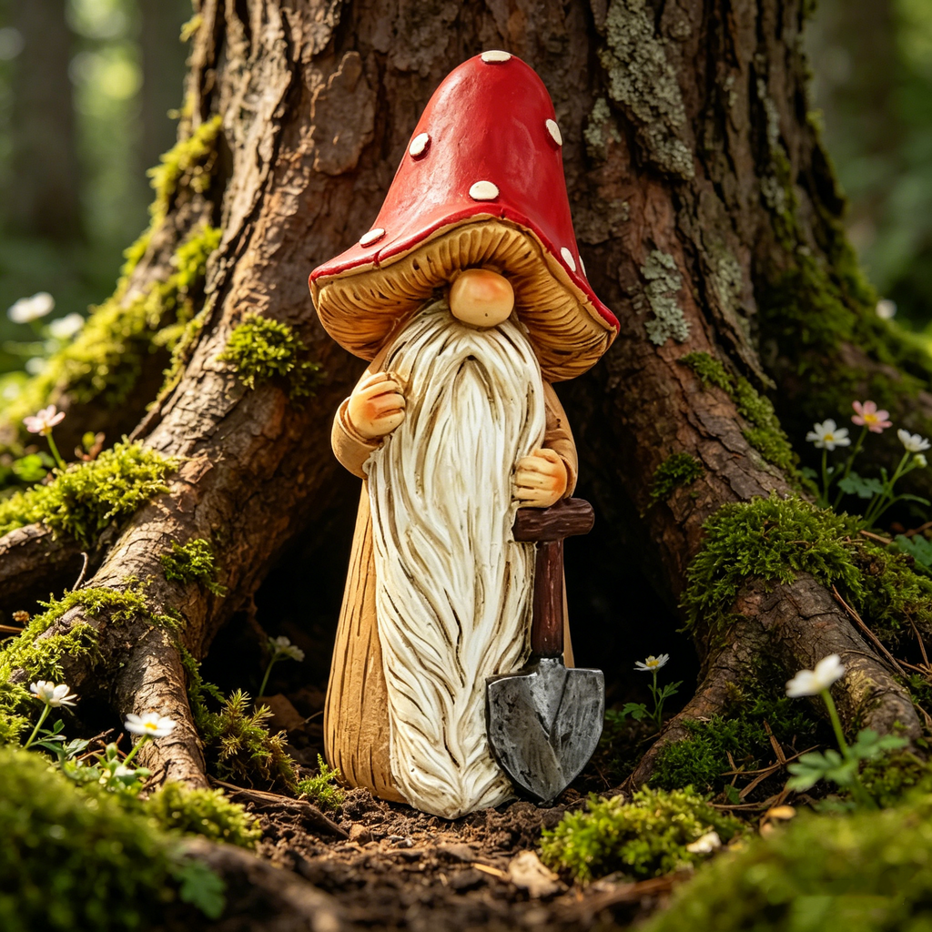 Whimsical Mushroom Hat Garden Gnome Statue