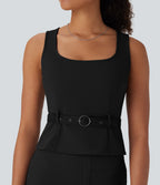 Square Neck Belted Work Tank Top