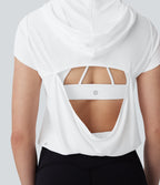 Hooded Short Sleeve Cut Out Yoga Sports Top