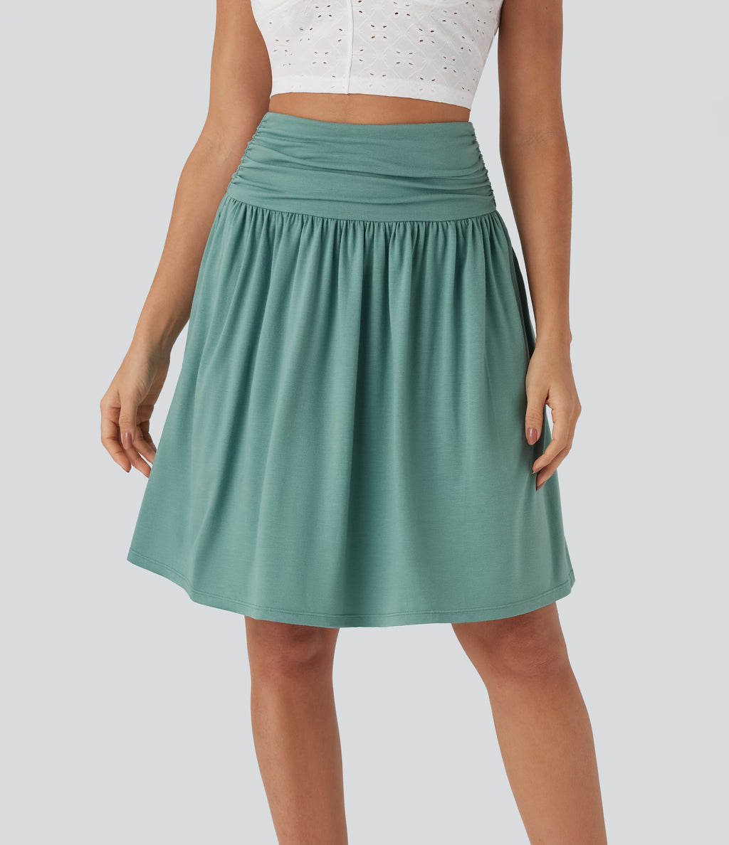 High Waisted Ruched Pocket Flowy Skirt