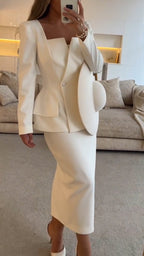 Womens Square Collar Top + Skirt Solid Color Temperament Casual Suit