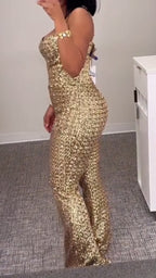 Women Spaghetti Strap Sparkling Temperament Jumpsuit